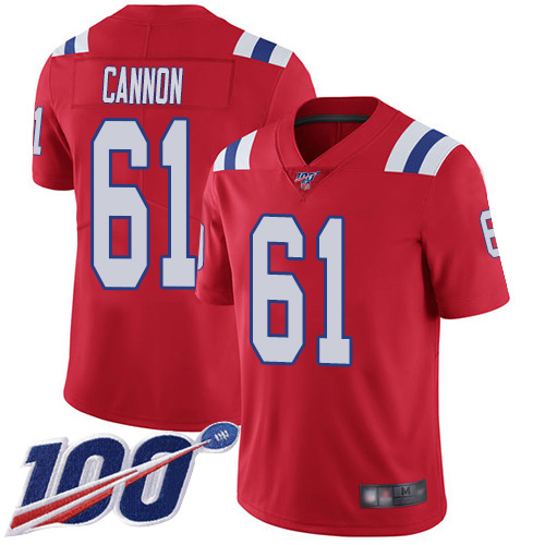 New England Patriots Football 61 100th Season Limited Red Men Marcus Cannon Alternate NFL Jersey